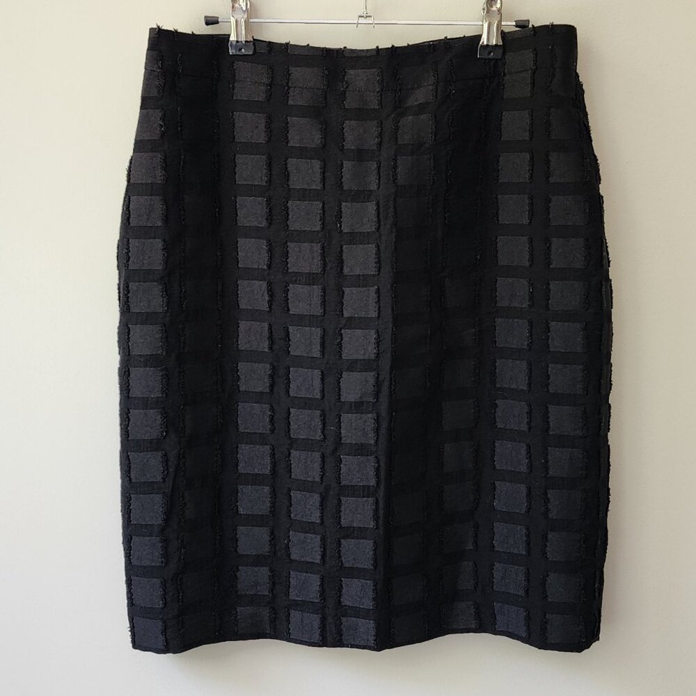 J.Crew Black Pencil Skirt | Size 6 | Lined Window Pane Vent  RN#77388 NEW